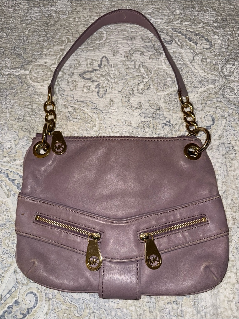 Michael Kors Mauve Leather Shoulder Bag with Gold Hardware
